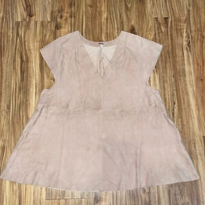 Free people womens shirt small tunic cream tan leather suede essential vneck